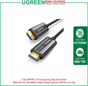 Cáp HDMI 2.0 sợi quang hợp kim kẽm 40m hỗ trợ 4K/60Hz chính hãng Ugreen 50218 cao cấp